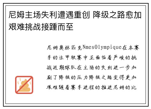 尼姆主场失利遭遇重创 降级之路愈加艰难挑战接踵而至