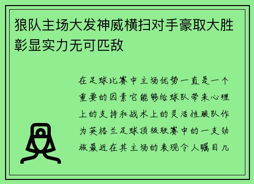 狼队主场大发神威横扫对手豪取大胜彰显实力无可匹敌